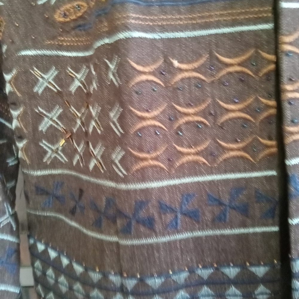 COLDWATER CREEK Blazer Brown Denim Blue Embroidery, Gems, Beaded Size 16/42 - Picture 14 of 14